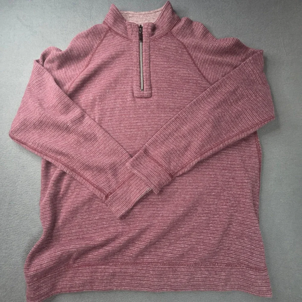 Tommy Bahama Reversible Quarter Zip Pullover Mens XL Burgundy Striped Sweater